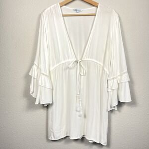 Blue Island Women White Bell Flutter Sleeve Cover Up Size L Resortwear Beach
